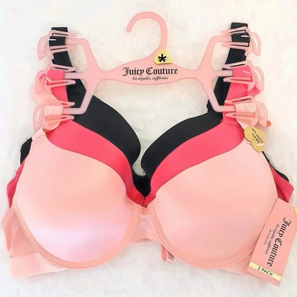 Juicy Couture Bra Sexy Push Up Pink Black 3 Bras Set size 34B NWT - Picture 2 of 9